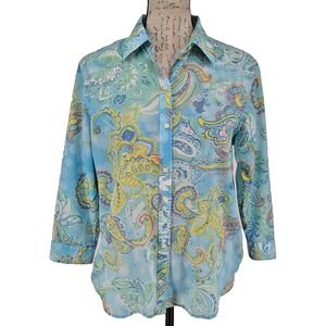 LAUREN RALPH LAUREN Blouse SIZE PL Cotton Pastel Abstract Paisley Sustainable